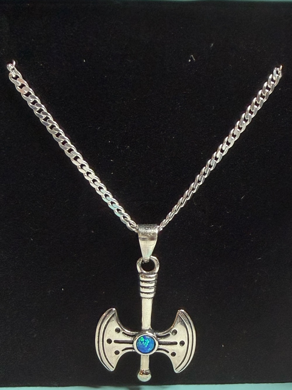 Sterling Silver Opal Axe Necklace